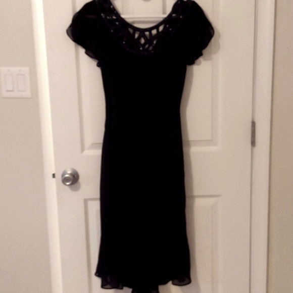 SL Fashions Black Chiffon Tea Length Dress - Picture 1 of 14